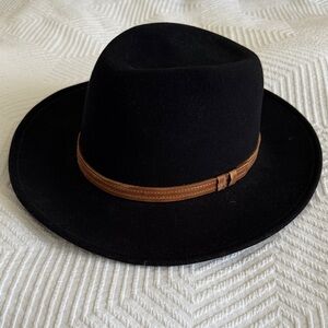 Black Felt Fedora Hat with Brown Band